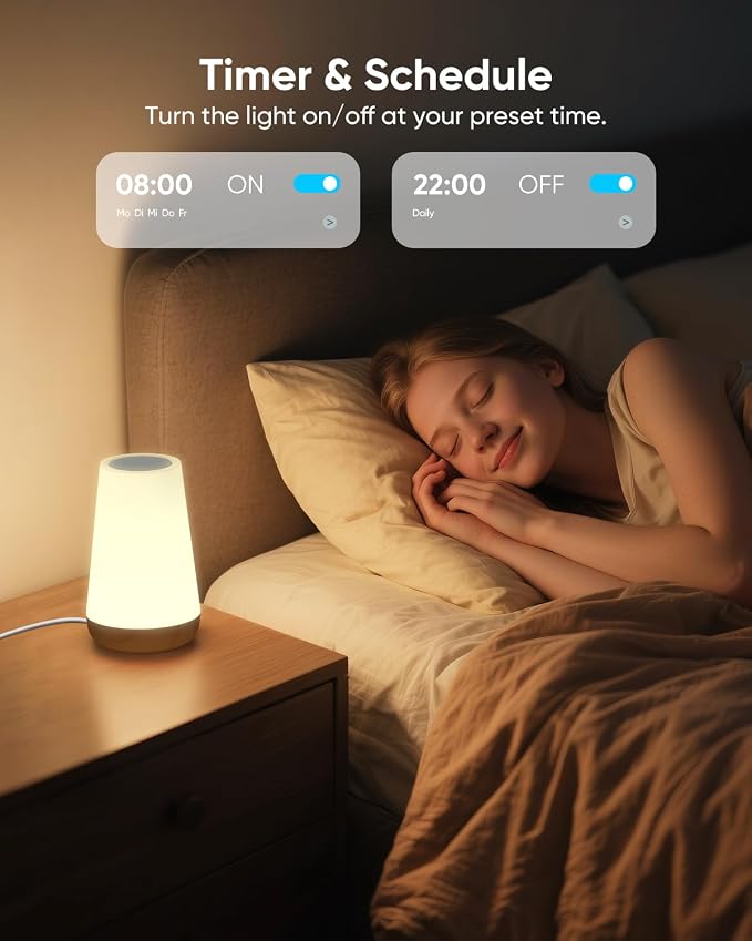 Smart Table Lamp Compatible with Alexa, Dimmable Nursery Night Light with App/Voice Control & Music Sync, RGB Warm Light Bedside Lamp for Kids with Timer, Cable and Adapter Included