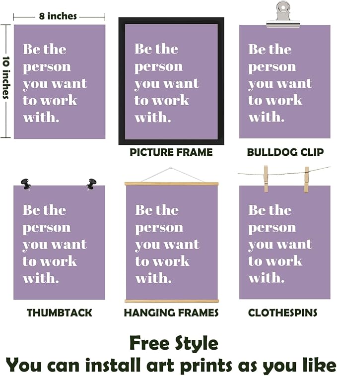 XWELLDAN Be The Person You Want to Work With Team Work Wall Art Decor, Inspirational Motivational Wall Decor for Office, Office Artwork Wall Decor, 8x10 Unframed Set of 4(purple)