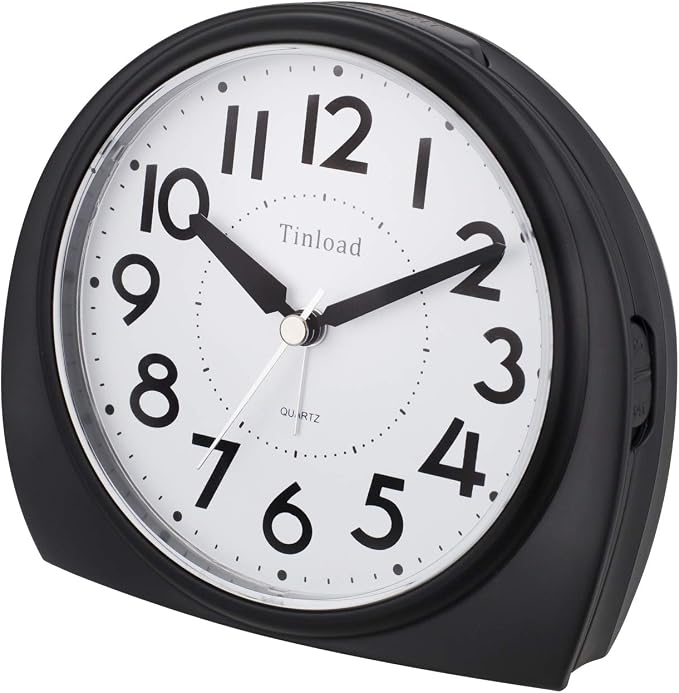 Tinload 5.5" Large Analog Alarm Clock Silent Non Ticking, Gentle Wake, Beep Sounds, Increasing Volume, Battery Operated Snooze and Manual Light, Easy Set, Black (Best for Elder)