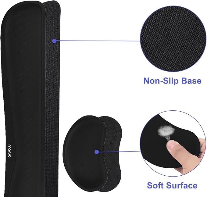 MOSISO Keyboard Mouse Pad Set, Gaming Mouse Pad&Keyboard Wrist Rest&Wrist Rest, Ergonomic Wristrests with Memory Foam Home Office Easy Typing Cushion Non-Slip Mousepad, Black
