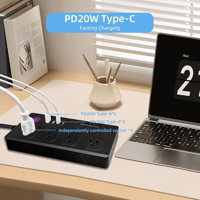 UseeLink Smart Power Strip Surge Protector 16A, Smart Plug that Compatible with Alexa & Google Home, WiFi Outlets with APP Voice and Remote Control, 2.4G Only, ETL FCC Listed, No Hub Needed