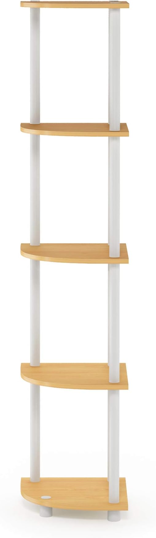 Furinno TURN-N-TUBE Corner Shelf, 5-Tier Corner Bookshelf, Open Storage Shelves, for Organization and Storage, Living Room, Home Office, Garage, Bedroom, Beech