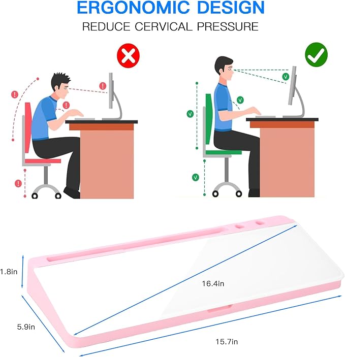 KVY Pink Desk Whiteboard with Storage,Desktop Glass Dry Erase White Board Organizers Supplies with Accessories for Women.Office, Home, School Essentials