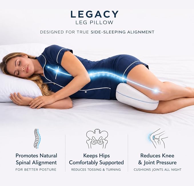 Contour Legacy Leg & Knee Foam Support Pillow for Side Sleepers Soothing Relief for Back, Hips, Knees, Joints, Nerves & Muscles