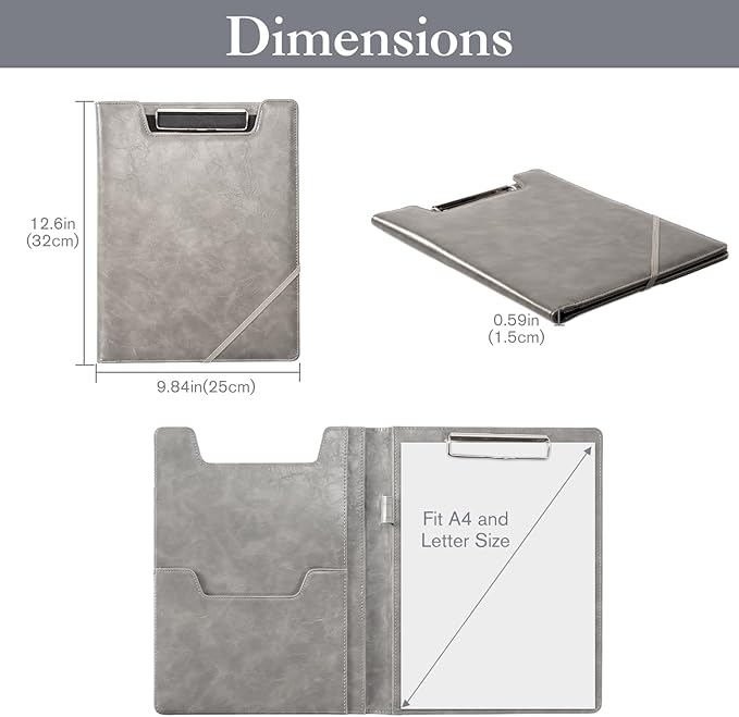 ProCase Clipboard Folder Portfolio, Leather Business Padfolio Organizer Letter Size Professional Folder Binder for Interview Meeting Resume Office Conference School -Grey