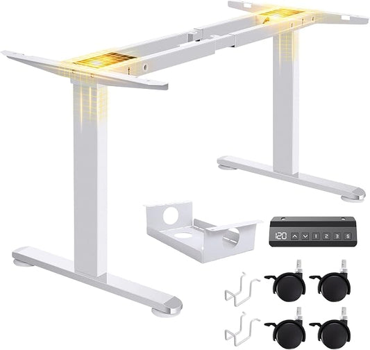 farexon Electric Standing Desk Frame with Cable Management Tray, Wheels & Hooks, Heavy Duty Dual Motor Stand Up Desk Dual-Beam Frame,265 lbs Capacity up to 78" x 40" Tops (White Frame Only)