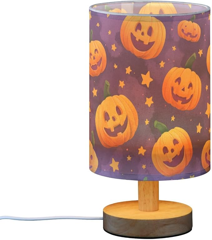 Dussdil Halloween Evil Pumpkins Table Lamp Bedroom Bedside Night Reading Desk Lamps Cylinder Nightstand Sleeping Light Lamp for Kids Living Room Office Decor