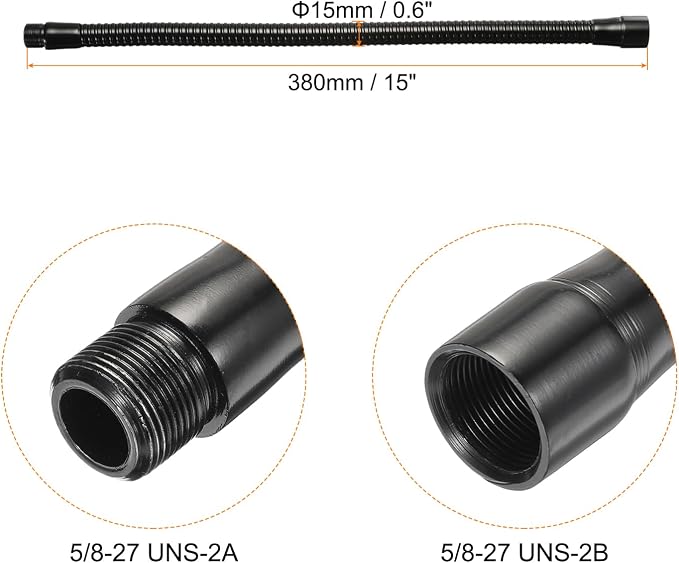 PATIKIL 15" Microphone Gooseneck, 1Pcs 5/8"-27 Thread Metal Universal Hose Flexible Arm Gooseneck Tube Extension for Multifunction DIY, Black