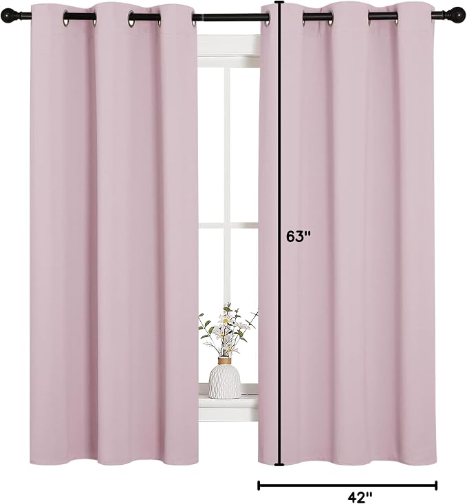 NICETOWN Nursery Essential Thermal Insulated Solid Grommet Top Blackout Curtains/Drapes (1 Pair, 42 x 63 inches in Baby Pink)