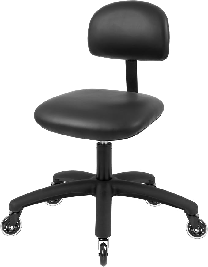 FSS Series Square seat Low (18"-23") seat Height Chair. Vinyl-for Office, Garage, Desk, Shop, Computer, Doctor, Medical, Easy to Clean! NO Footring (Black, Low, Rubber Roller Casters)