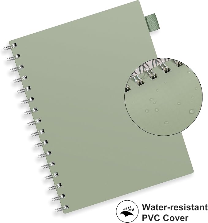 RETTACY Spiral College Ruled Notebook, 300 Pages, A5 Medium Size (5.7" × 8.2"), for School, Work, Writing, Journaling, 100 GSM Thick Paper, Flexible Plastic Cover (Light Green)
