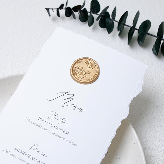 UNIQOOO Wax Seal Stickers - 3D Begonia Wedding Invitation Envelope Botanical Seal Stickers, 50 Pcs Self- Adhesive Light Gold Stickers, Perfect for Invitation, Christmas, Gift Wrapping, Party