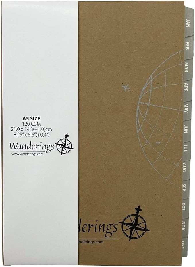 Wanderings 2027 Calendar Planner Inserts - Ivory Color - Thick Monthly Weekly Calendar Refill for A5 6-Ring Binder Planner Compatible with Filofax 8.3 x 5.6 (21 x 14.2cm) Sep 2026 - Dec 2027