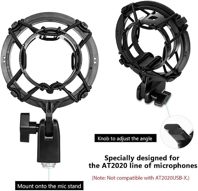 AT2020 Microphone Shock Mount with Pop Filter, [Custom Built for audio technica Mic] Anti-Vibration Suspension Shockmount Holder Clip Compatible with AT2020USB+ AT2035 ATR2050 AT3035 AT3060