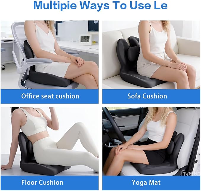 Adjustable Memory Foam Lumbar Cushion - Ergonomic Lower Back Support Pillow with Cotton Cover, Mid-Height Customizable Design for Office Chair, Car Seat, Long Sitting (Black, Large)