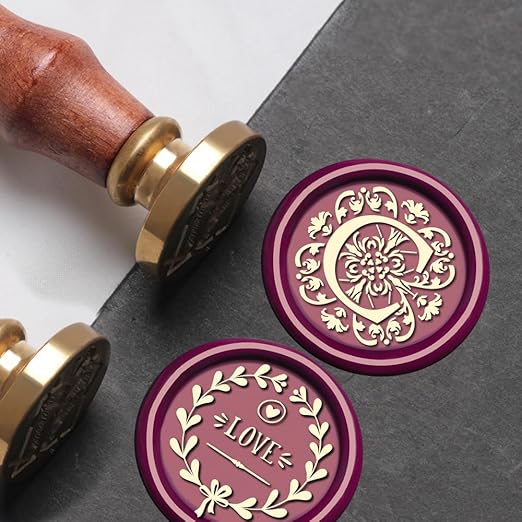 Flower Initial Alphabet C Wax Seal Stamp & Eucalyptus Love Sealing Stamp with Wax Stamp Brass Head Ideal for Wedding Invitations Gift Wrapping Christmas (Floral C)