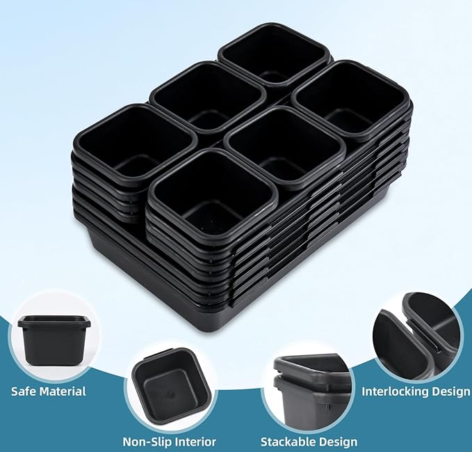 Kutesna 25 PCS Drawer Organizers Set, 4 Size Plastic Storage Bins（Black ） | 4 Size Interlocking Plastic Storage Bins for Office Supplies, Jewelry Makeup Vanity, Bathroom Kitchen, Gadgets Small Items