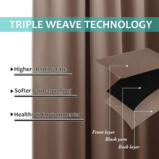 NICETOWN Cold Reducing Curtains, Complete Blackout Shades for Large Windows, 100% Blackout Window Curtain Panels with Black Lined, 52 inches Width Each Panel, 95 inches Length, Cappuccino, 2 Pieces