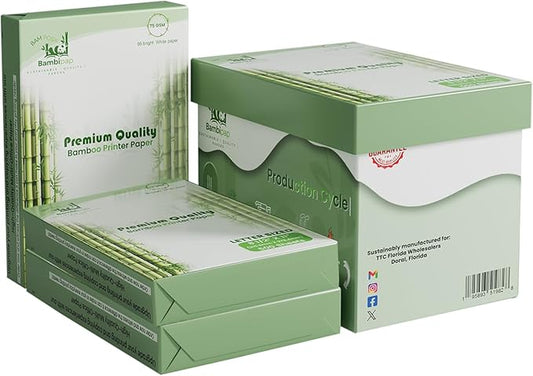 BAM POS Bamboo Printer Paper - 8 1/2” x 11”- 20LB Multipurpose White Paper - Made from Bamboo Fiber, Renewable Resources, Zero Trees Used - 3 reams (1500 Sheets)