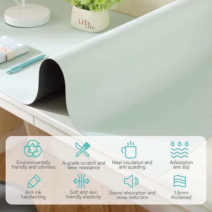 Dry Erase Desk Mat for Making Plans,27.5"x13.8" Writable & Erasable Desk Mouse Pad with 2 Markers & 2 Cloths,Waterproof Writing Desk Pad for Office Home School (Pale Blue)
