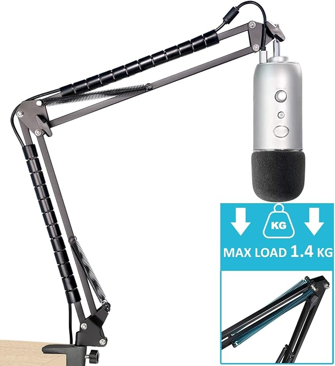 Blue Yeti Microphone Boom Arm Stand with Yeti Microphone Pop Filter, Compatible with Blue Yeti Mic, X USB Microphone with Cable Sleeve by SUNMON