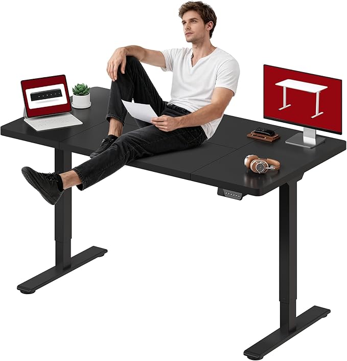 SANODESK Dual Motor Electric Standing Desk 63 x 28 Inches, Height Adjustable Sit Stand Desk with Large Splice Board for Home Office, Computer Workstation, Study & Gaming, Black Frame/Black Top