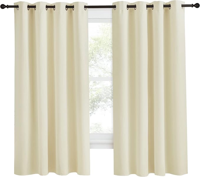 NICETOWN Room Darkening Blind Shade for Kids Bedroom, Beige, Single Panel, 55 x 68 inch, Triple Weave Home Decoration Light Blocking Solid Ring Top Curtain/Drape for Small Window