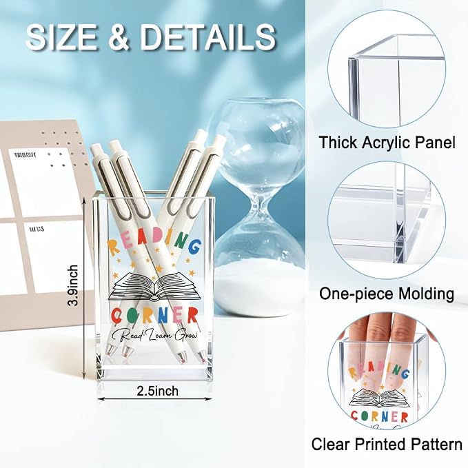Reading Corner Acrylic Cosmetic Holder, Funny Desk Organizer for Book Lover Bookish Bookworms Readers, Library Classroom Café Desk Decoration, Pen Holder Gifts For Women Men Friends