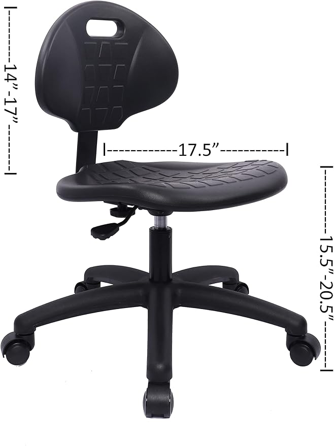 Table Height Chair/Stool-Easy to Clean! Deluxe Ergonomic Polyurethane Chair. 5" of Height Adj (15.5"-20.5") 450 lb Capacity. Automotive, Lab, Garage, Home, Office (Self Braking, Black)
