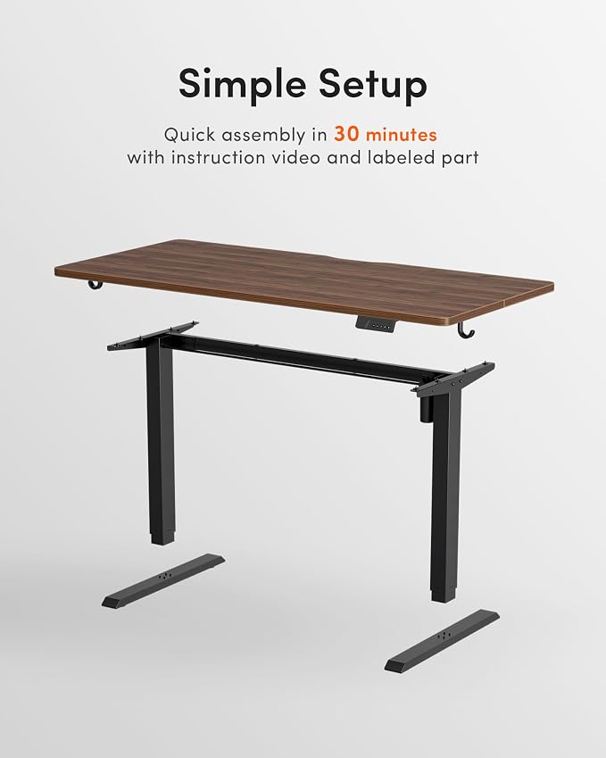 DESINO Standing Desk, 55 × 24 Inches Electric Height Adjustable, Sit and Stand Up, Computer Office Desk with Splice Board, Black Frame/Black Walnut TOP