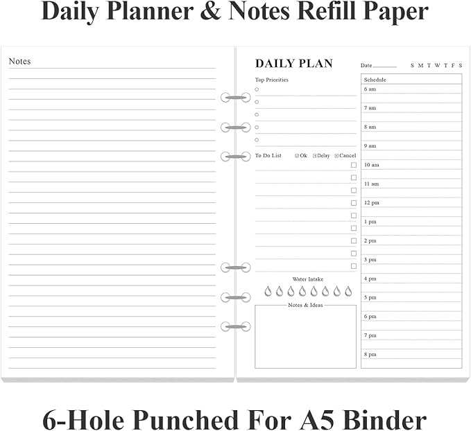 (3-Pack) Undated Daily Planner Refill - A5 To Do List Insert, 300 Sheets/600 Pages Planner and Lined Refill, 6-Hole Punched, 100 gsm White Paper, 5.8'' x 8.3''