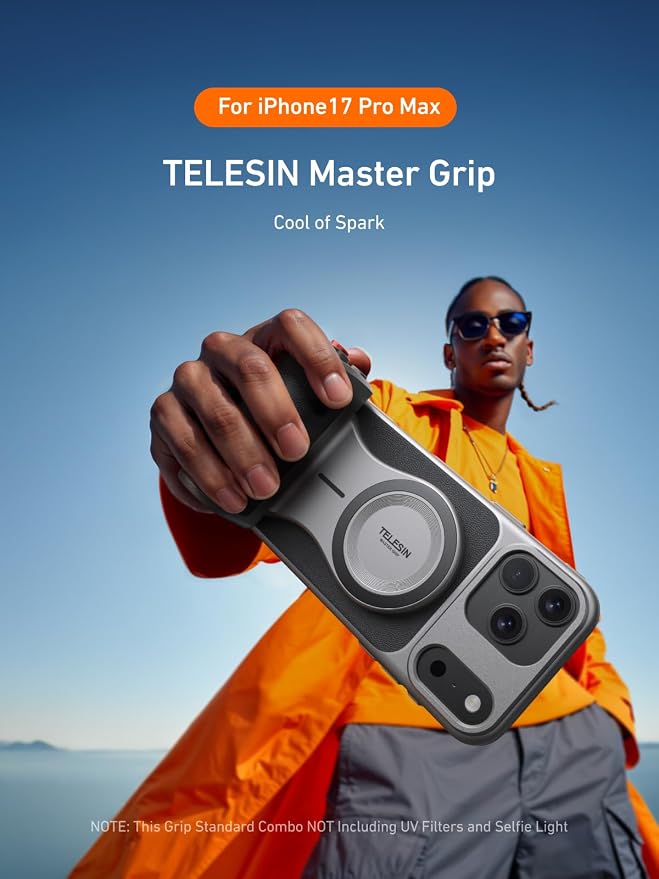 TELESIN Magnetic Master Grip Universal for iPhone/MagSafe, Phone Camera Grips Kit Built 3200mAh Battery Wireless Charging - DSLR Style Handle Holder -【Graphene Case Only for iPhone 17 Pro Max】