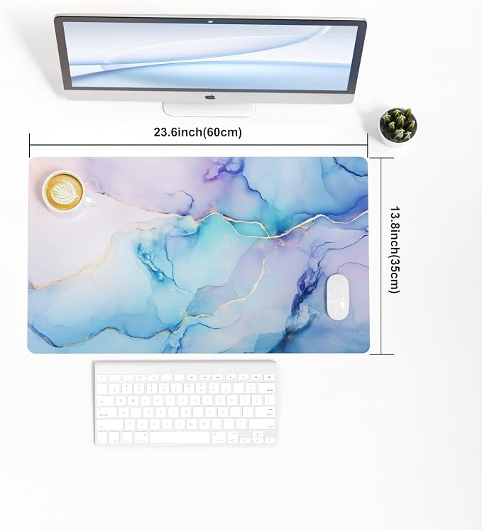QIYI PU Leather Large Mouse Pad, Waterproof Desk Mat, 23.6" x 13.8", Fluid | Extended Size Gaming Mousepad, Faux Leather Desk Pad, Desktop Writing Pads for School Office Home, Abstract Fluid Art