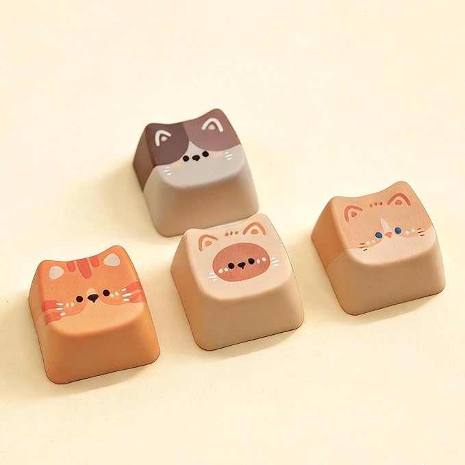 Artisan Keycaps, 4 Keys Cute Cat Custom Cover Caps for MX Mechanical Keyboard, Resin Handmade 1U Replacement for Esc Del Arrow Key (Cat Set)