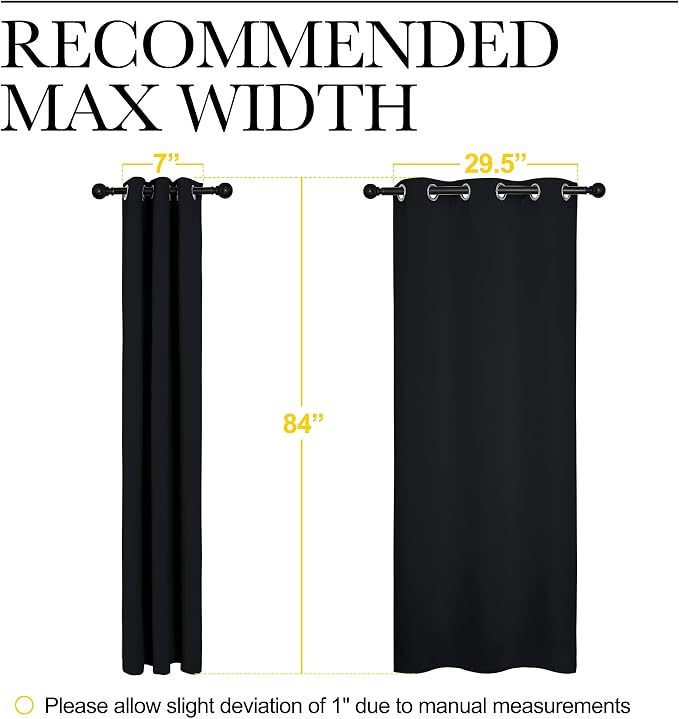 NICETOWN Blackout Draperies Window Curtain Panels, Autumn/Winter Thermal Insulated Solid Grommet Blackout Curtains/Drapes for Cafe (Set of 2, 34 inches by 84 inches, Black)