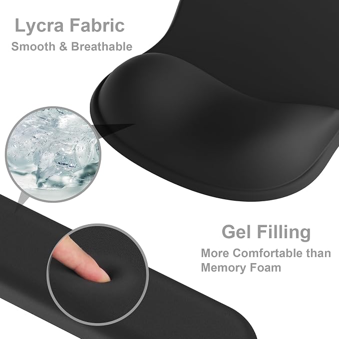 Ergonomic Mouse Pad with Wrist Rest and Keyboard Wrist Rest, Black Mousepad and Wrist Rest for Computer Keyboard, Pain Relief, Non-Slip PU Base, Gel Mouse Pad with Wrist Support for Gaming, Office