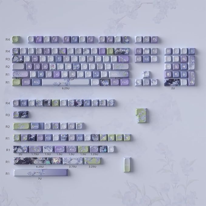 Sumgsn 156 Keys PBT Dye Sub Custom Purple Keycaps URE Profile Butterfly Keycap Set Fit for 95% 75% 65% 60% Cherry Mx Switches Mechanical Keyboard