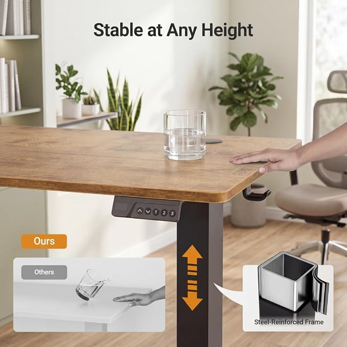 Claiks Electric Small Standing Desk, 32x19 Inch, Rustic Brown | Adjustable height for sit-stand, 156lbs capacity, scratch-resistant surface, 3 memory presets, cable management & hook.