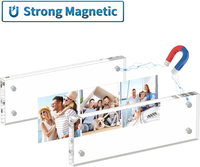 AITEE 2x6 Acrylic Picture Frames 3 Pack, Clear Picture Frames，20% Thicker | Freestanding Double Sided Magnetic Acrylic Lucite Frameless Transparent Square Frame Block Gift for Desktop Display
