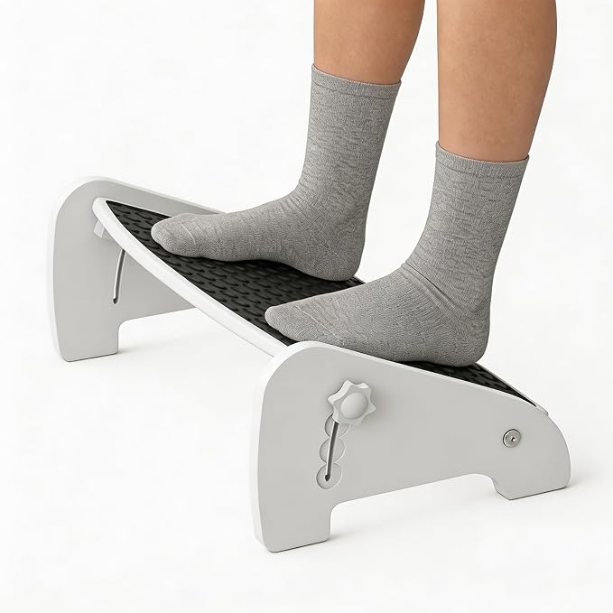 Adjustable Under Desk Footrest-Bamboo 4-Position Ergonomic Office Foot Stool with Large Non-Slip Surface, Improves Posture for Home,Office & Computer Desk Use (White)