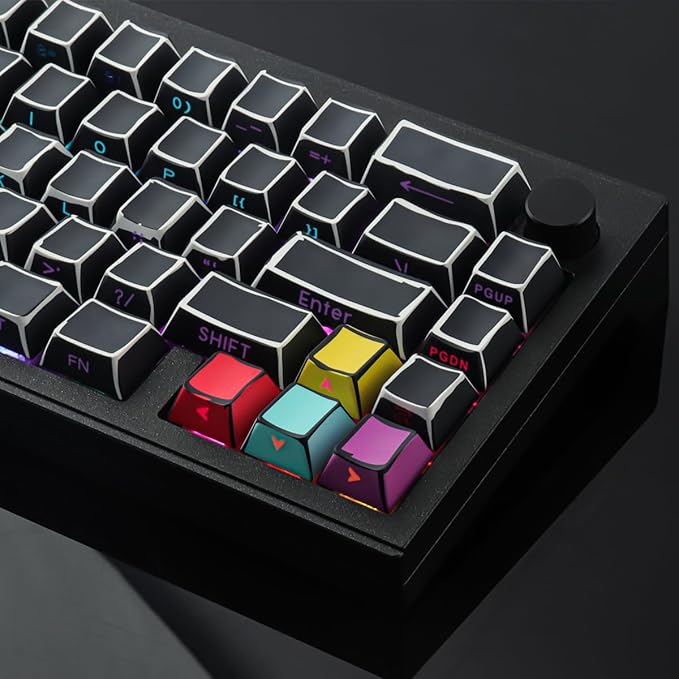 Tsungup Custom Keycaps-Side Print Keycap Set,PBT Shine Through Cool Retro Keycaps 75 Percent,128 Keys Dye Sub Cherry Profile Keyboard Key caps for Cherry MX Mechanical Keyboard-Sketch Black Keycap