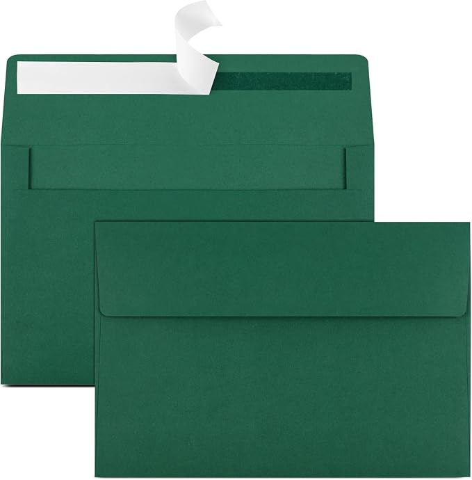 65 Packs 4x6 Envelopes A4 for Invitations, Printable Envelope Self Seal For Weddings, Invitations, Photos, Greeting Cards, Mailing (Dark Green)
