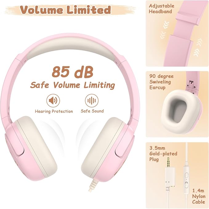Capybara Backpack for Girls with Headphones - 4PCS Girls Backpack for Kindergarten Elementary Middle High School Travel - 3.5mm Wired Headphones Backpacks Back to School Gift(Pink)