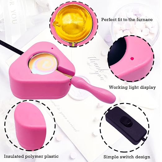 Wax Seal Warmer Wax Seal Kit with Spoon and Tweezers, Great Tool for Melting Sealing Beads (Pink)