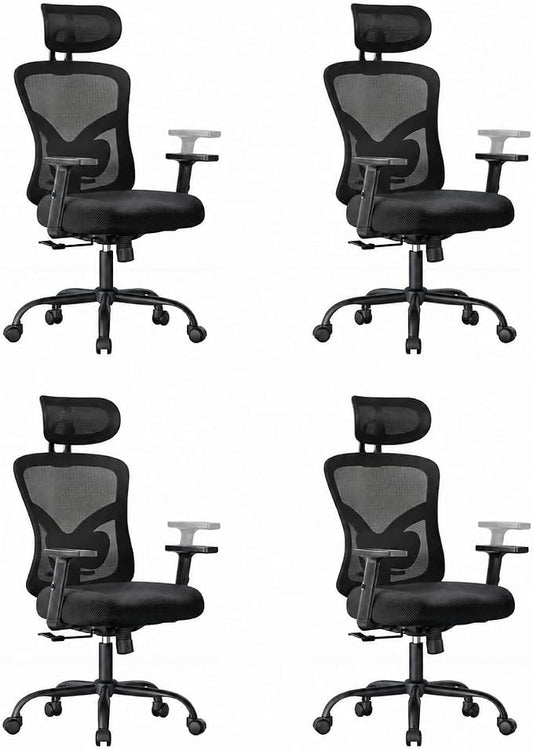 Marsail Ergonomic Office Chair Ergonomic Gaming Chair with Lumbar Support, 2D Headrest, Adjustable Armrests, Contoured Seat Cushion, Computer Desk Chair with Wheels for Home and Office, Pack of 4