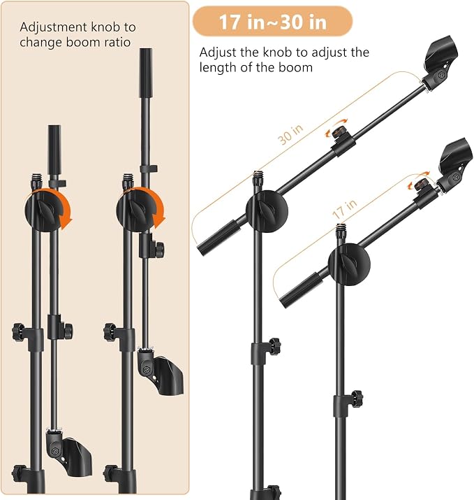 Ramzi Mic Stand,6 In 1 Microphone Stand Floor Boom Mic Stand, Support Boom Gooseneck Mic Clips Tablet Phone Holder Any Combination With Mic Stand Bag