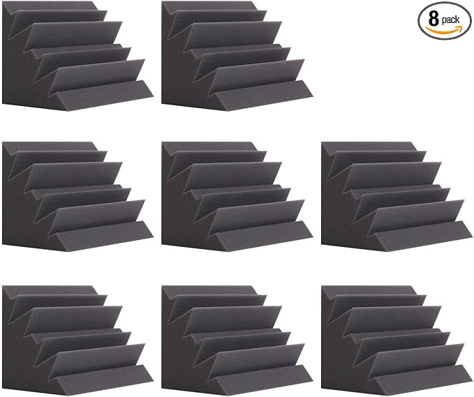 8 Pack - Bass Traps Acoustic Foam Corner, 8''x8''x12'' Black Bass Traps Corner Studio Foam, High Density and Fire-Proof Acoustic Panels Recording Studio Acoustical Treatments
