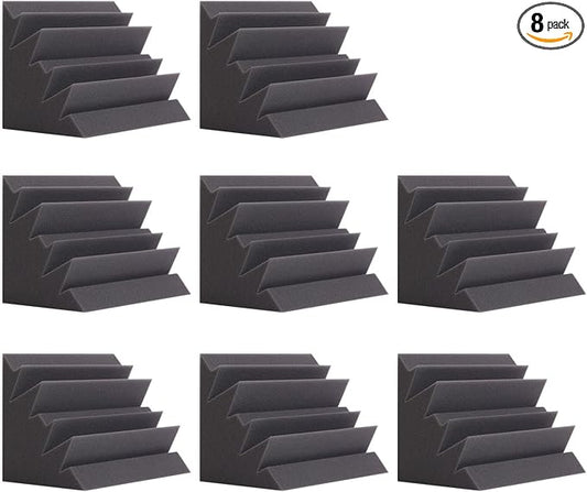 8 Pack - Bass Traps Acoustic Foam Corner, 8''x8''x12'' Black Bass Traps Corner Studio Foam, High Density and Fire-Proof Acoustic Panels Recording Studio Acoustical Treatments
