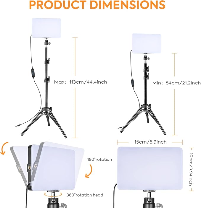 LED Video Light Kit 2 Pack 6500K Dimmable Streaming Lights USB Key Light Photography Lighting with 9 Color Filters Adjustable Tripod for Photography/Video Recording/Video Conference Lighting