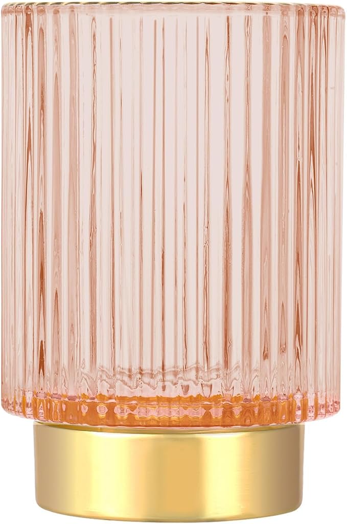 DASITON Makeup Brush holder Organizer,Crystal Cosmetic Makeup Brush Glass Brushes Storage Holder, Vintage Make Up Brush Cup Pen Pencil Holder striped vase(Pink L)